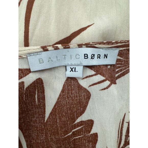 Baltic Born Brown Tan Tropical Palm Print Kimono Sleeve Maxi Dress w/Tie Size XL - Picture 7 of 10